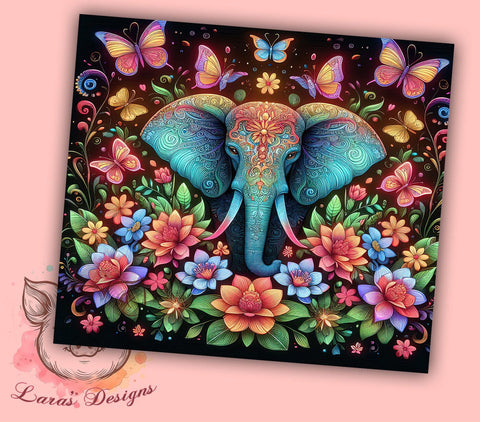Elephant Floral 20 oz Skinny Tumbler Sublimation Design, Straight & Tapered Tumbler Png, Elephant Tumbler Png, Digital Download PNG Sublimation Lara' s Designs 