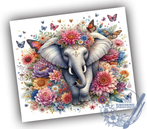 Elephant Floral 20oz Tumbler Sublimation Wrap, Floral Straight and Tapered Tumbler Wrap, High Resolution PNG, Instant Download, 300 DPI Sublimation ToriDesigns 