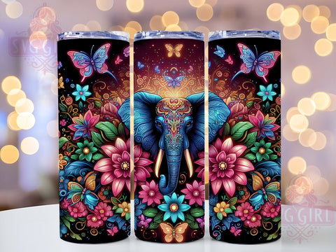 Elephant Floral 20oz Tumbler Wrap Sublimation Design, Straight Tapered Tumbler Wrap, Elephant Tumbler Png, Instant Digital Download Sublimation SvggirlplusArt 