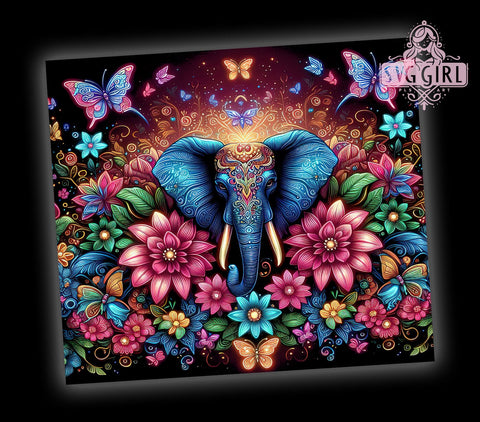 Elephant Floral 20oz Tumbler Wrap Sublimation Design, Straight Tapered Tumbler Wrap, Elephant Tumbler Png, Instant Digital Download Sublimation SvggirlplusArt 