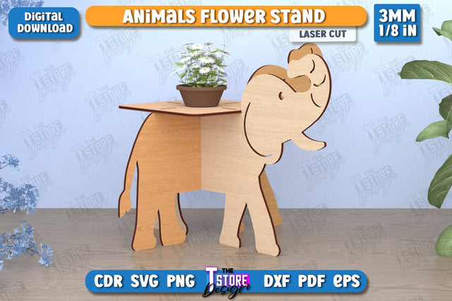 Elephant Flower Stand Laser Cut | Garden Design | Home Decor | Flower Holder | CNC File SVG The T Store Design 