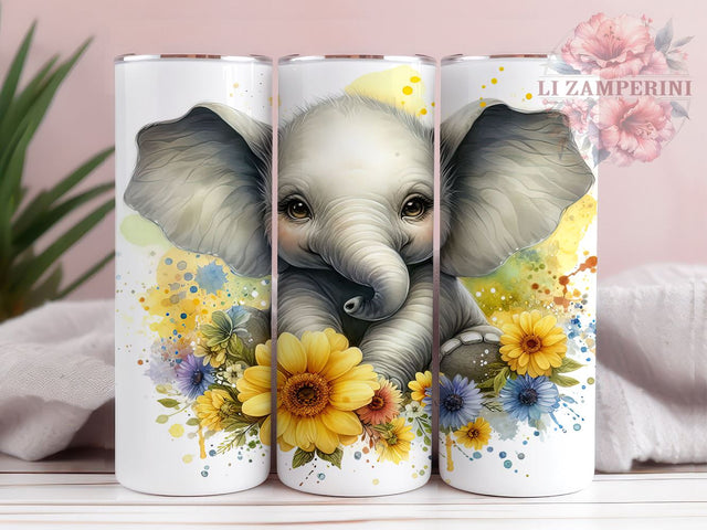 Elephant Flowers 20oz Tumbler Wrap PNG, Elephant Tumbler Png, Straight & Tapered Tumbler Wrap, Instant Digital Download Sublimation Li Zamperini 