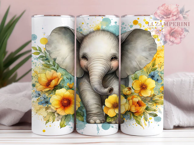 Elephant Flowers 20oz Tumbler Wrap PNG, Elephant Tumbler Png, Straight & Tapered Tumbler Wrap, Instant Digital Download Sublimation Li Zamperini 