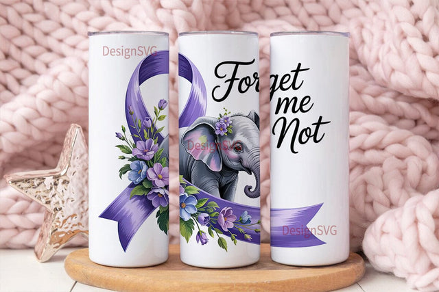 Elephant Forget-Me-Not 20oz Tumbler Wrap Sublimation DesignSVG 