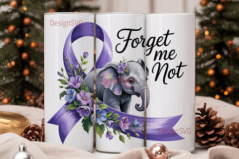 Elephant Forget-Me-Not 20oz Tumbler Wrap Sublimation DesignSVG 