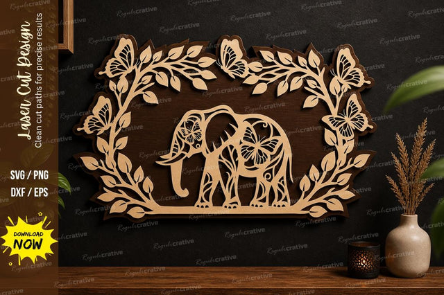 Elephant Frame Laser Cut Wall Art SVG Regulrcrative 