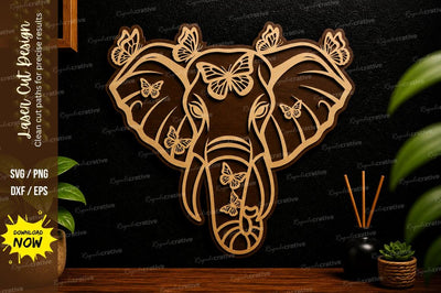 Elephant Head Butterfly Laser Cut SVG Regulrcrative 