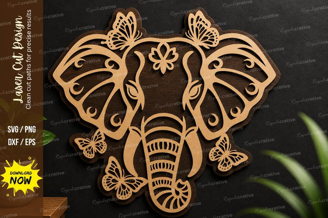 Elephant Head Laser Cut Wall Art SVG Regulrcrative 