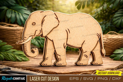 Elephant Laser Cut Design Elephant Laser Cut Design – Detailed Wooden Animal Outline for Craft & Décor SVG Regulrcrative 