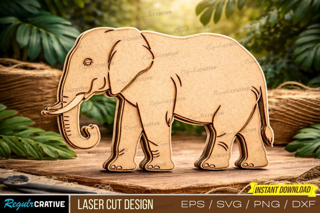 Elephant Laser Cut Design Elephant Laser Cut Design – Detailed Wooden Animal Outline for Craft & Décor SVG Regulrcrative 