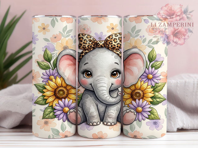 Elephant Leopard Sunflower 20oz Tumbler, Elephant Leopard, Leopard Sunflower, Elephant Tumbler, 20oz Tumbler, Sunflower Tumbler, Leopard Tumbler, Tumbler Wrap Sublimation Li Zamperini 