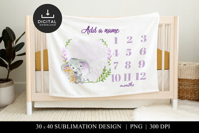 Elephant Milestone Baby Blanket Sublimation PNG Sublimation BijouBay 