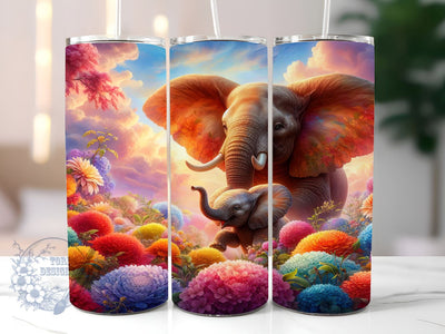Elephant Mom & Baby 20oz Skinny Tumbler, Elephant Tumbler Png, Straight & Tapered Tumbler Wrap, Instant Digital Download Sublimation ToriDesigns 
