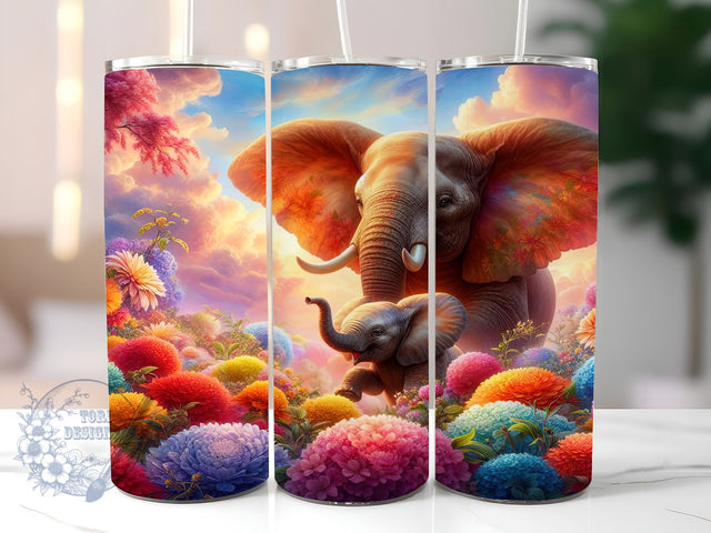 Elephant Mom & Baby 20oz Skinny Tumbler, Elephant Tumbler Png, Straight & Tapered Tumbler Wrap, Instant Digital Download Sublimation ToriDesigns 