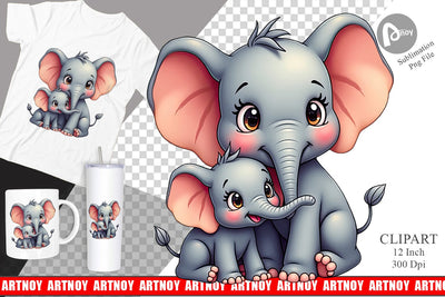 Elephant Mother's Day Clipart Sublimation artnoy 