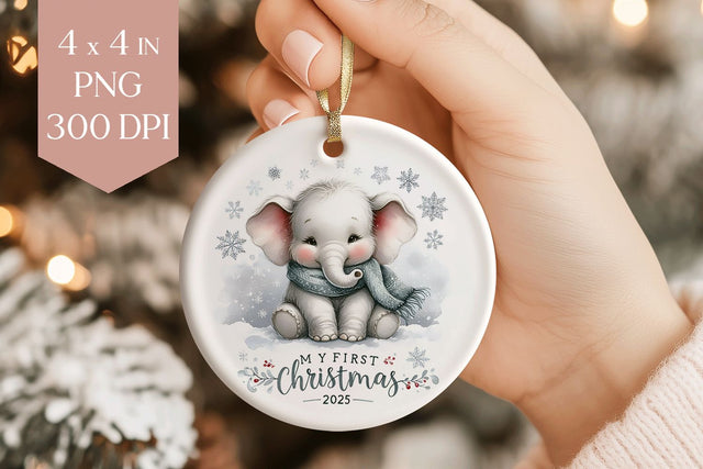 Elephant My First Christmas 2025 Ornament PNG Sublimation BijouBay 