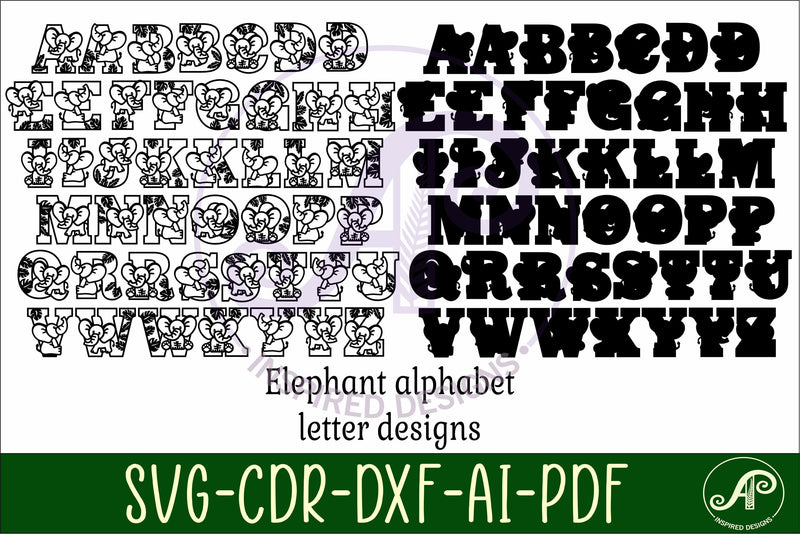 Elephant name letters alphabet set x 45 - So Fontsy