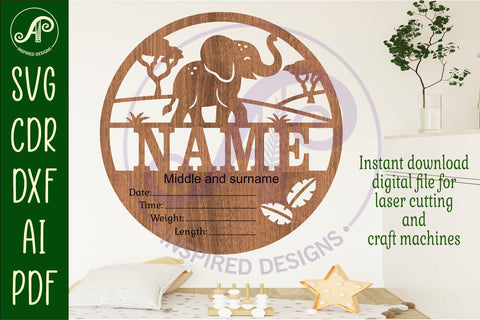 Elephant Newborn Baby stats, Birth plaque, name SVG APInspireddesigns 