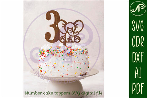 Elephant number cake toppers, 10 designs SVG laser cut SVG APInspireddesigns 