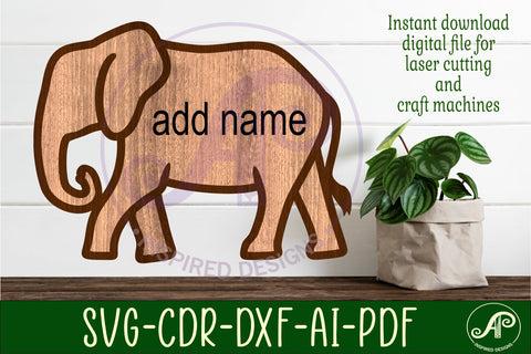 Elephant outline two layer name wall sign SVG APInspireddesigns 