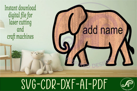 Elephant outline two layer name wall sign SVG APInspireddesigns 
