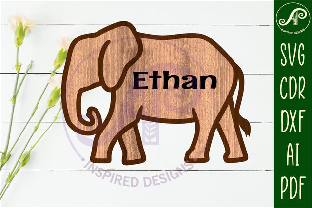Elephant outline two layer name wall sign SVG APInspireddesigns 
