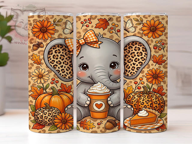 Elephant Pumpkin Latte 20oz Tumbler, Elephant Pumpkin, Pumpkin Latte, Elephant Tumbler, 20oz Tumbler, Latte Tumbler, Fall Tumbler, Tumbler Wrap Sublimation Lara' s Designs 