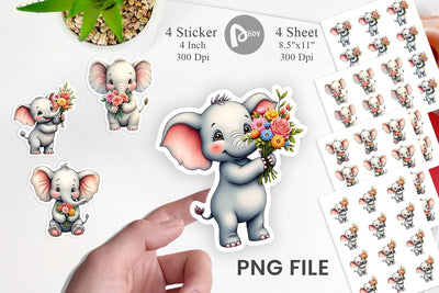 Elephant Spring Bouquet Sticker Sublimation artnoy 