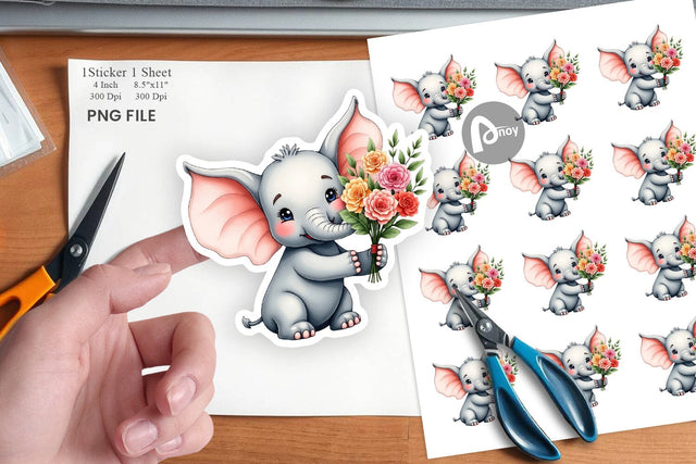 Elephant Spring Bouquet Sticker Sublimation artnoy 