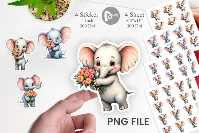 Elephant Spring Bouquet Sticker Sublimation artnoy 