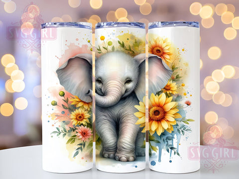 Elephant Sunflower 20oz Tumbler Wrap Sublimation Design, Straight Tapered Tumbler Wrap, Elephant Tumbler Png, Instant Digital Download Sublimation SvggirlplusArt 
