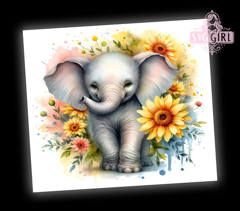 Elephant Sunflower 20oz Tumbler Wrap Sublimation Design, Straight Tapered Tumbler Wrap, Elephant Tumbler Png, Instant Digital Download Sublimation SvggirlplusArt 