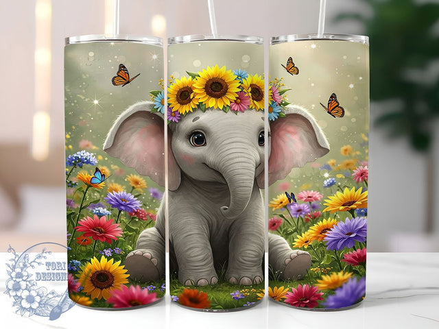 Elephant Sunflower Floral 20oz Tumbler, Elephant Design, Sunflower Tumbler, Sublimation Wrap, 20oz Tumbler, Animal Lover, Floral Drinkware, Cute Cup Sublimation ToriDesigns 