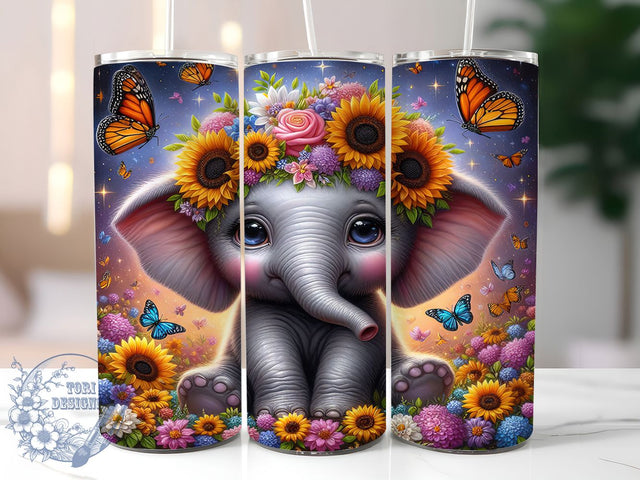 Elephant Sunflower Floral 20oz Tumbler, Elephant Design, Sunflower Tumbler, Sublimation Wrap, 20oz Tumbler, Animal Lover, Floral Drinkware, Cute Cup Sublimation ToriDesigns 