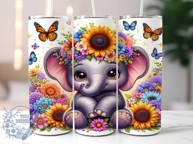 Elephant Sunflower Floral 20oz Tumbler, Elephant Design, Sunflower Tumbler, Sublimation Wrap, 20oz Tumbler, Animal Lover, Floral Drinkware, Cute Cup Sublimation ToriDesigns 