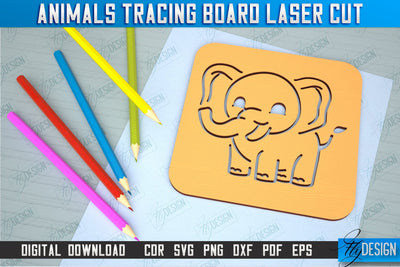 Elephant Tracing Board | Stencil with Animals | Drawing Template | CNC File SVG Fly Design 