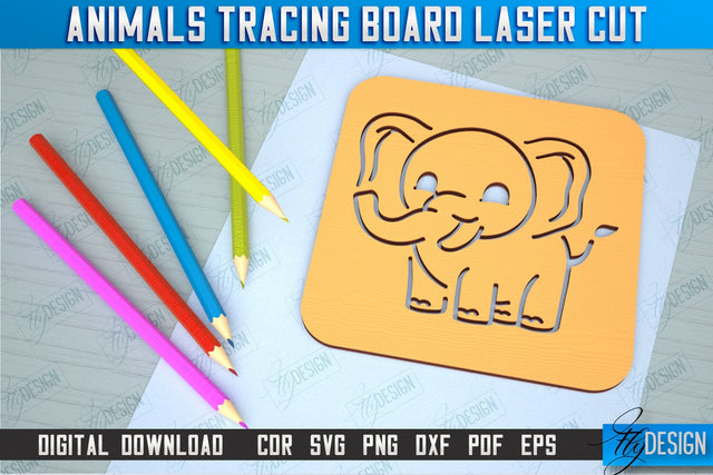 Elephant Tracing Board | Stencil with Animals | Drawing Template | CNC File SVG Fly Design 