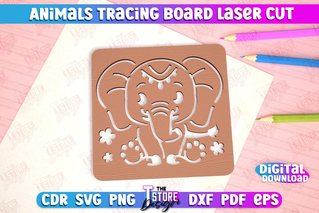 Elephant Tracing Board | Stencil with Animals | Drawing Template | CNC File SVG The T Store Design 