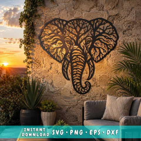 Elephant Tree of Life Metal Wall Art SVG | Wildlife Plasma Cut File | CNC DXF Laser Cut Design | African Elephant Wall Decor SVG HappyDesignStudio 