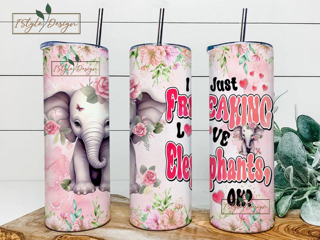 Elephant Tumbler 20oz Cute Animal Gift for Women, Girls Who Freaking Love Elephants Lovers Sublimation iStyleDesign 
