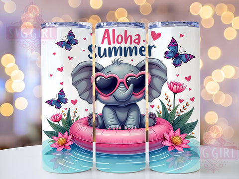 Elephant Tumbler Wrap, Aloha Summer, Sublimation PNG, Summer Decor, Tropical Design, Digital Download, 20oz Skinny Tumbler Sublimation SvggirlplusArt 