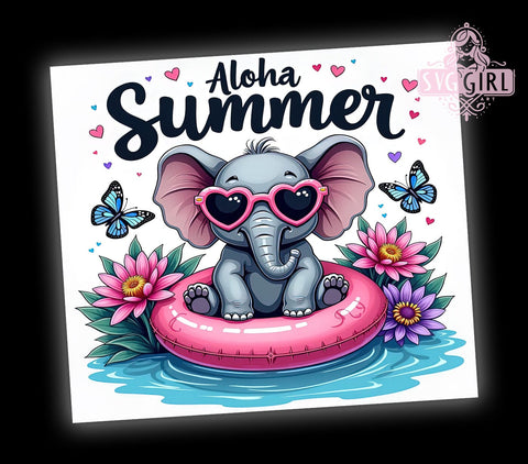 Elephant Tumbler Wrap, Aloha Summer, Sublimation PNG, Summer Decor, Tropical Design, Digital Download, 20oz Skinny Tumbler Sublimation SvggirlplusArt 