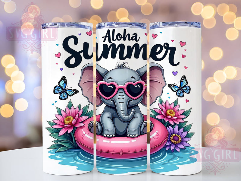 Elephant Tumbler Wrap, Aloha Summer, Sublimation PNG, Summer Decor, Tropical Design, Digital Download, 20oz Skinny Tumbler Sublimation SvggirlplusArt 