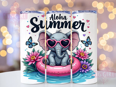 Elephant Tumbler Wrap, Aloha Summer, Sublimation PNG, Summer Decor, Tropical Design, Digital Download, 20oz Skinny Tumbler Sublimation SvggirlplusArt 