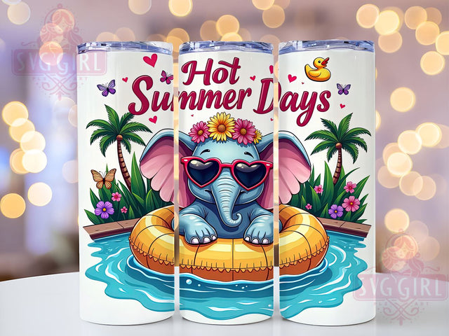 Elephant Tumbler Wrap, Hot Summer Days, Sublimation PNG, Summer Decor, Tropical Design, Digital Download, Cute Elephant Design Sublimation SvggirlplusArt 
