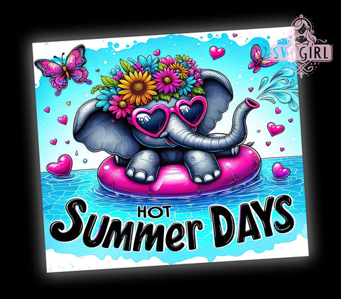 Elephant Tumbler Wrap, Hot Summer Days, Sublimation PNG, Summer Decor, Tropical Design, Digital Download, Cute Elephant Design Sublimation SvggirlplusArt 