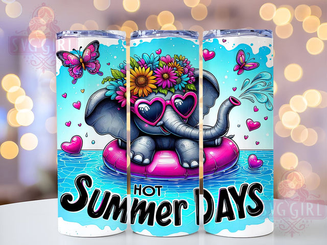Elephant Tumbler Wrap, Hot Summer Days, Sublimation PNG, Summer Decor, Tropical Design, Digital Download, Cute Elephant Design Sublimation SvggirlplusArt 