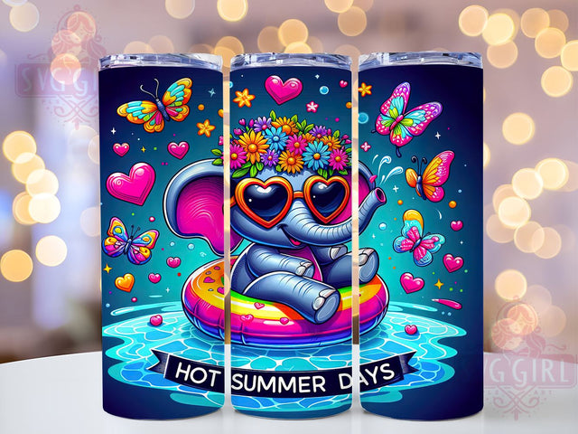 Elephant Tumbler Wrap, Hot Summer Days, Sublimation PNG, Summer Decor, Tropical Design, Digital Download, Cute Elephant Design Sublimation SvggirlplusArt 