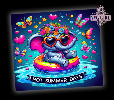 Elephant Tumbler Wrap, Hot Summer Days, Sublimation PNG, Summer Decor, Tropical Design, Digital Download, Cute Elephant Design Sublimation SvggirlplusArt 