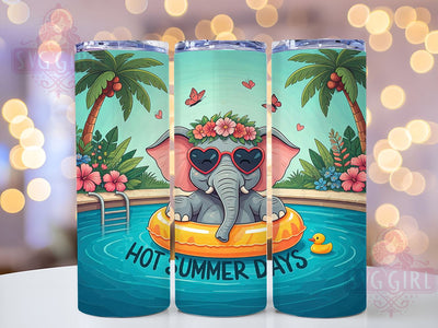 Elephant Tumbler Wrap, Hot Summer Days, Sublimation PNG, Summer Decor, Tropical Design, Digital Download, Cute Elephant Design Sublimation SvggirlplusArt 